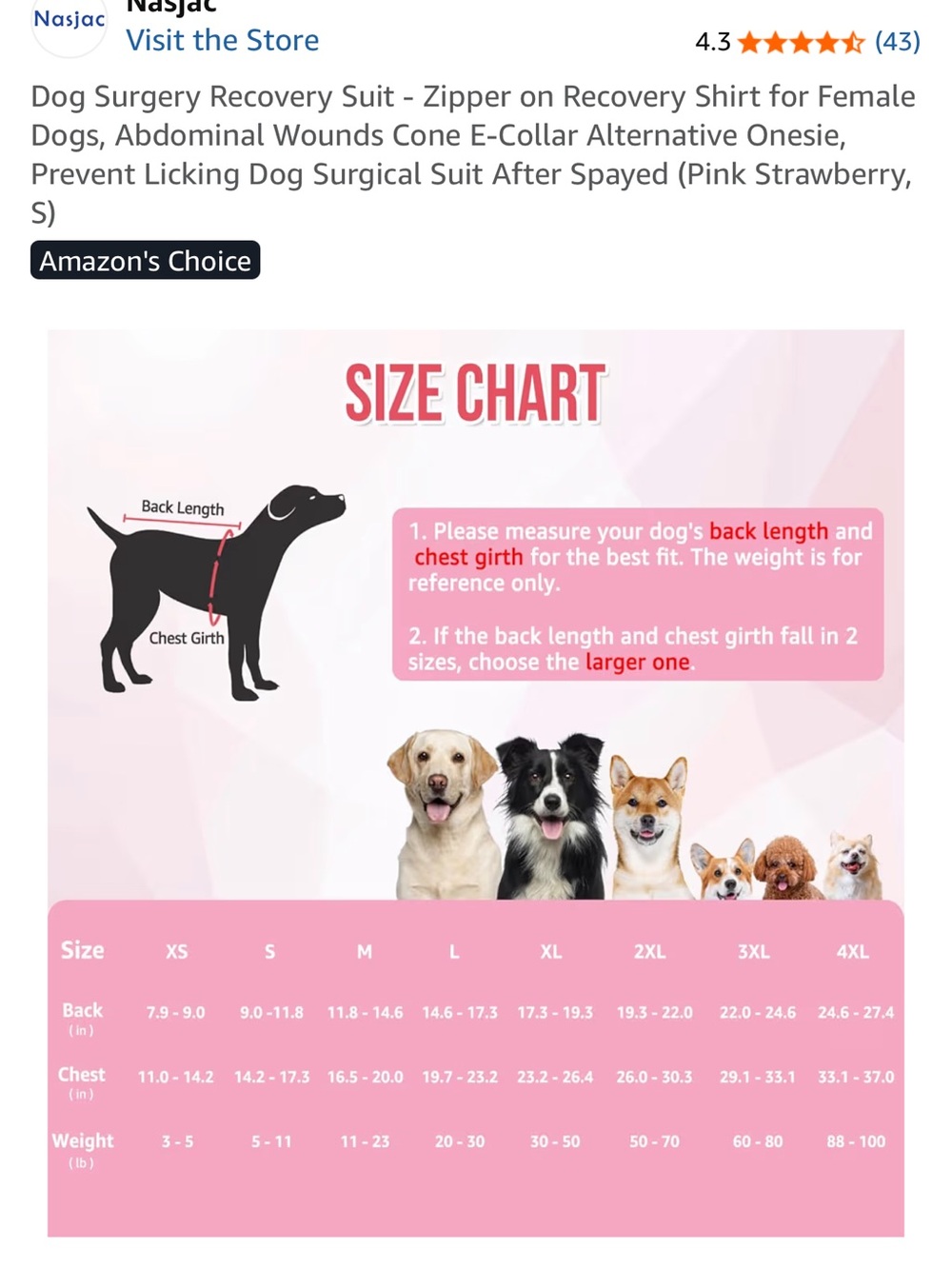 Pink Strawberry Dog Surgery Recovery Suit - Zippered Onesie - Picture 2 of 3